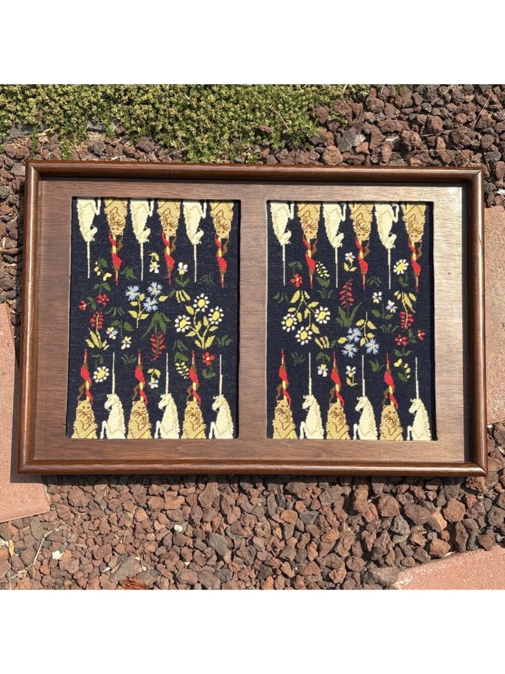 Vtg Needlepoint Backgammon Board Game Unicorns Lions Brentwood Medieval Designs